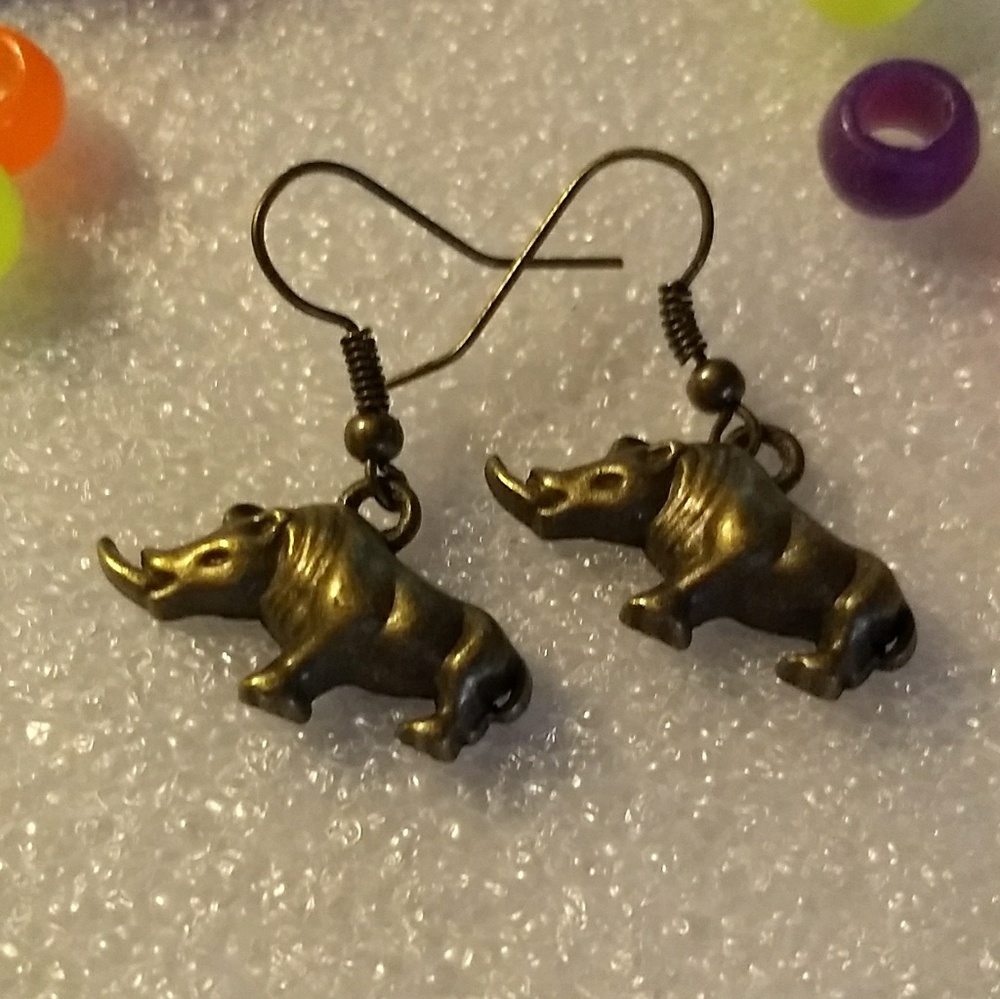 Rhino Earrings - Animal Ear Rings Brass Jewelry